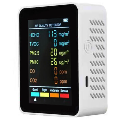 TONYSA Moniteur de qualité de l'air intérieur 6 en 1, testeur de CO2, Moniteur de dioxyde de Carbone PM2,5, testeur de CO2 PM10, TVOC, HCHO, et CO pour la Maison