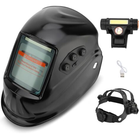 Tonysa – Casque de soudage à obscurcissement automatique – Écran LCD 3,9 x 3,6 pouces – Protection UV et infrarouge – Alimentation solaire et pile CR2450