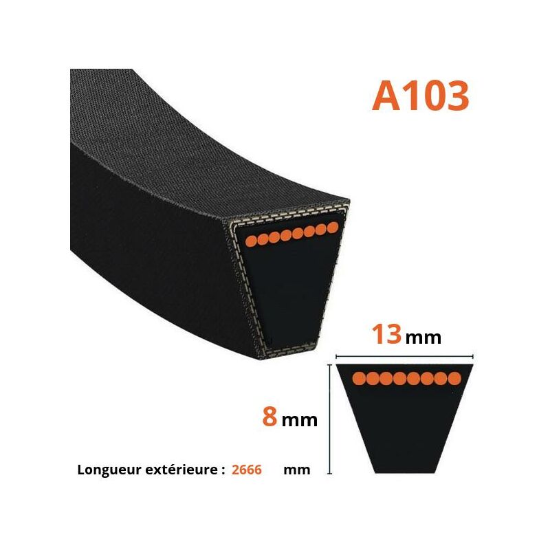 Courroie Lisse Trapézoïdale A58 - Section 13x8mm - Longueur 1525mm - Pour Transmission Mécanique