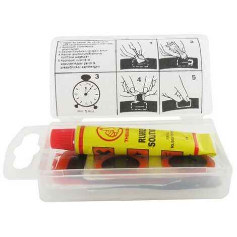 Kit complet de rustines pour tracteurs tondeuses – 4 petites et 1 grande rustine – Inclus : colle et abrasif – Réparation efficace