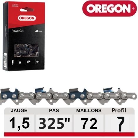 Oregon – Chaine tronçonneuse carrée 72 dents pour bois dur – LubriTec™ pour moins de friction – Compatible avec guide 45 cm – 21LPX072E