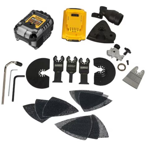 DEWALT Multi-Cutter Brushless XR 18V DCS355D2-QW + Coffret 100 Pièces Perçage Vissage - 2 Batteries