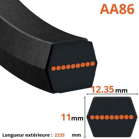 Courroie pour moteur thermique 12.35x11 mm – Longueur 2235 mm – Compatible tondeuses Stiga, Castelgarden – AA86