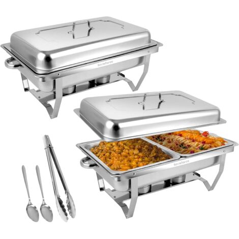 Chauffe-plat Professionnel AOOUNGM – 3 Bacs De 3 L (9 L Total) – Acier Inoxydable, Avec Brûleurs à Alcool – Pour Buffets, Mariages, Restaurants – Design Pliable - 3