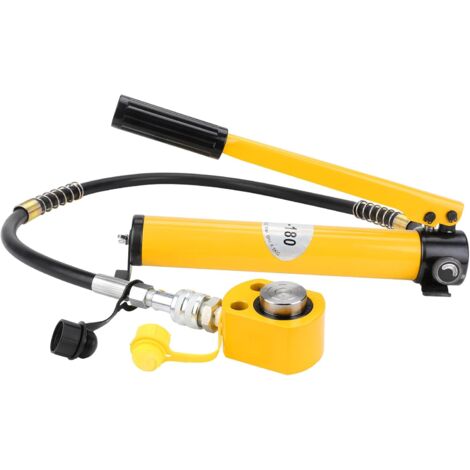 Vérin Hydraulique 10T avec CP-180 Pompe Hydraulique, Course 12mm, Hauteur Propre 45mm, Single Section, Ultra-Mince, Portable, Industriel pour La Construction Mécanique/Ponts/Bâtiments