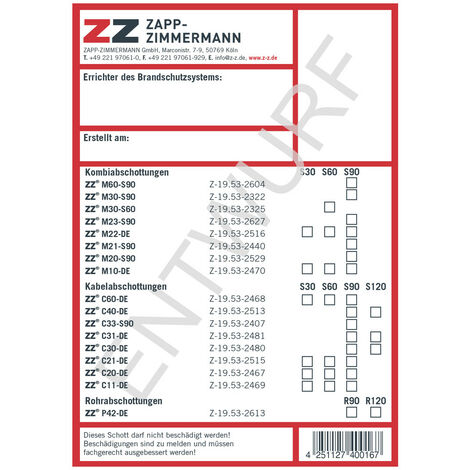 Zapp-Zimmermann Kennzeichnungsschild AbZ DIBt Systeme 