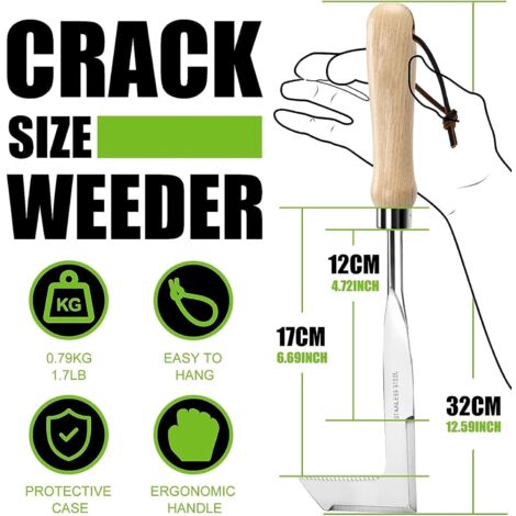 Badaren Désherbeur Manuel 30cm - Grattoir De Jardin En Acier Inoxydable Avec Manche En Bois, Couteau Faucille Pour Éliminer Mauvaises Herbes, Mousse Et Racines