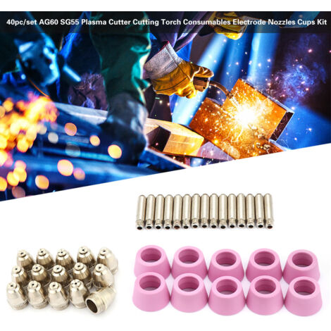 Kit 40 Pièces Consommables Coupeur Plasma AG60 / SG55 – Buses, Électrodes, Coupelles De Protection, Compatible CUT60, LGK60, P-60