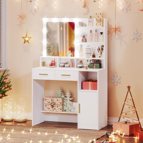 Schminktisch Mit LED Beleuchtung - Weißer Beauty Tisch Mit Spiegel & Schubladen