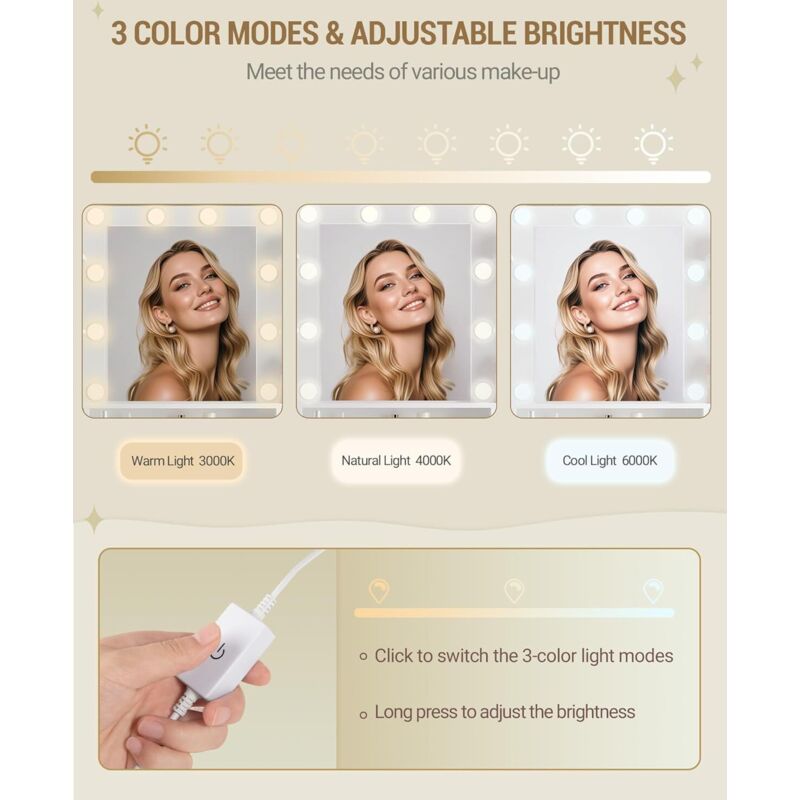 Vanità Trucco TEENFON Con Luci RGB E Specchio LED: 3 Colori, Piano In Vetro, 7 Cassetti, 4 Ripiani, 2 Prese E 2 Porte USB