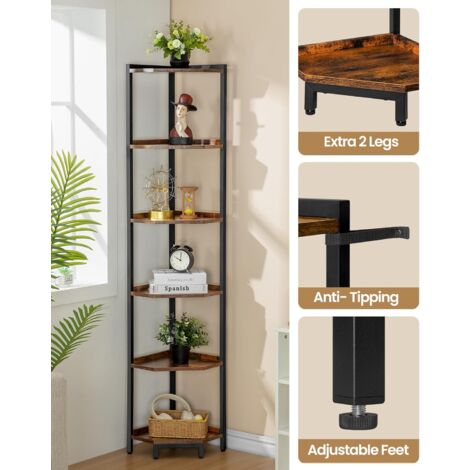 OUTONLIFE Libreria a Forma di Albero in Legno con Luce, Scaffale Autoportante a 6 Ripiani ad Angolo con Telecomando – Libreria Salvaspazio per Libri, CD, per Soggiorno, Studio, Ufficio(Rustic Brown