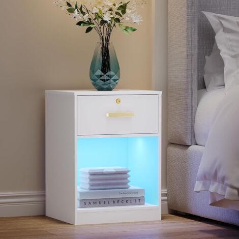 Comodino LED bianco (3 cassetti): cassettiera/tavolino laterale, pannello in acrilico, camera da letto/soggiorno | Leroy Merlin