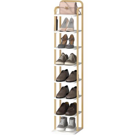 Scarpiera verticale, scarpiera a 8 livelli, Scaffale Portascarpe, scarpiera salvaspazio, 2 Ganci, per Ingresso, Soggiorno, Camera da Letto, Oro Bianco (1/5)