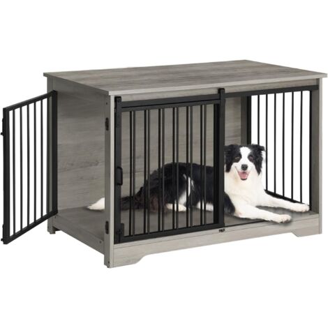 Gabbia per Cani, Tavolo Supplemento, Nicchia Moderna per Cani, Gabbia per Cuccioli, Casetta per Animali, 2 porte, Avorio chiaro