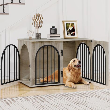 Gabbia per Cani, Tavolo Supplemento, Cuccia Moderna per Cani Interno, Kennel cane Medio, Casetta per Animali, 3 porte, Porta ad arco, Avorio Chiaro