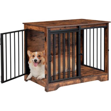 Gabbia per Cani, Tavolo Supplemento, Nicchia Moderna per Cani, Gabbia per Cuccioli, Casetta per Animali, 2 porte, Marrone Rustico