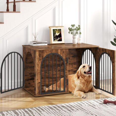 Gabbia per Cani, Tavolo Supplemento, Cuccia Moderna per Cani Interno, Kennel cane Medio, Casetta per Animali, 3 porte, Porta ad arco, Marrone Rustico