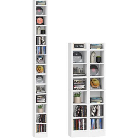 Porta CD DVD a Colonna, 272 CD, 14 Ripiani Regolabili, Supporto di Archiviazione, Mobile Libreria Alto Salvaspazio per Soggiorno, Studio, Bianco