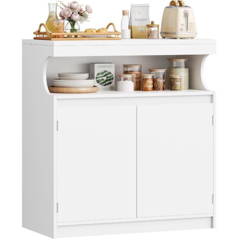 Credenza Cucina, 2 Ante con Sezione Buffet Aperta, Credenza Soggiorno con Ripiani Regolabili, 40 x 80 x 85 cm, Stile Moderno, Adatto per Cucina, Soggiorno, Bianco