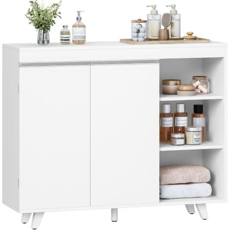 Mobile da Bagno, Armadio di stoccaggio, Mobile da cucina, con 3 Ripiani Aperti Regolabili e 2 ante, moderno, per Bagno, Soggiorno, Ingresso, Cucina, Bianco