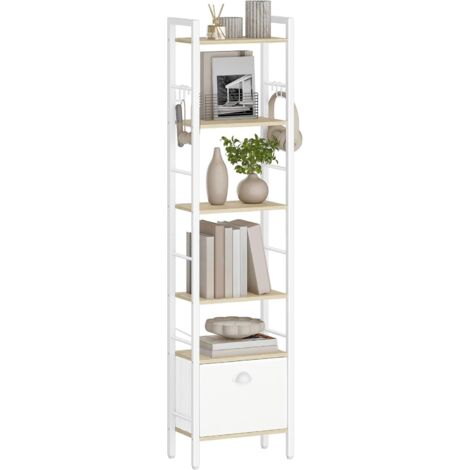 Libreria, Scaffale a 6 Ripiani, 1 Cassetti in Tessuto Pieghevoli, Scaffale Aperto, Stile Industriale, Adatta per Studio, Soggiorno, Colore Rovere (1/5)