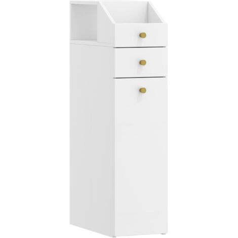 Mobile da Bagno, Mobiletto Portaoggetti, unità stretta con cassetto, con rotelle, per Bagnos, Soggiorno, Cucina, Bianco