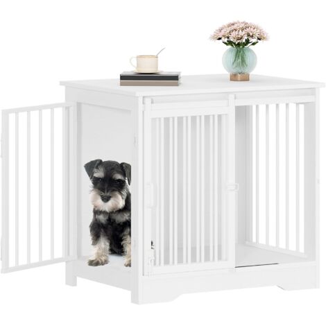 Gabbia per Cani, Tavolo Supplemento, Nicchia Moderna per Cani, Gabbia per Cuccioli, Casetta per Animali, 2 porte, 49 × 69 × 64,5 cm, Bianco