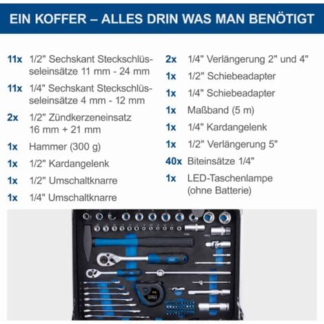 Werkzeugkoffer TB200 Scheppach - 141 tlg. Werkzeug Set  Aluminium Werkzeugkiste bestückt