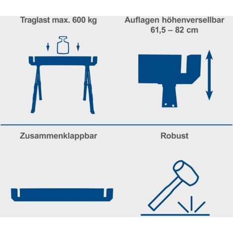 Arbeitsbock MWB700 Scheppach - 2er-Set  9 Stufen von 615 – 820 mm  je Arbeitsbock 600kg