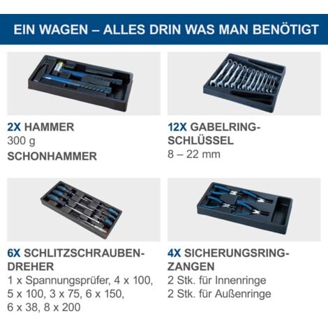 Werkstattwagen TW1000 Scheppach Werkzeugwagen Werkstattschrank mit 4 Rollen  inkl. 263-tlg. Zubehör  abschließbar und mobil  7 Schubladen
