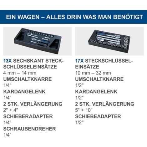 Werkstattwagen TW1000 Scheppach Werkzeugwagen Werkstattschrank mit 4 Rollen  inkl. 263-tlg. Zubehör  abschließbar und mobil  7 Schubladen