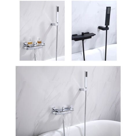 S-giant Mitigeur Baignoire Cascade Mural Robinet Baignoire Fixé Au Mur Pour Salle De Bains Robinet De Bain Avec Douche à Main Mitigeur De Bain(Couleur d'or B)