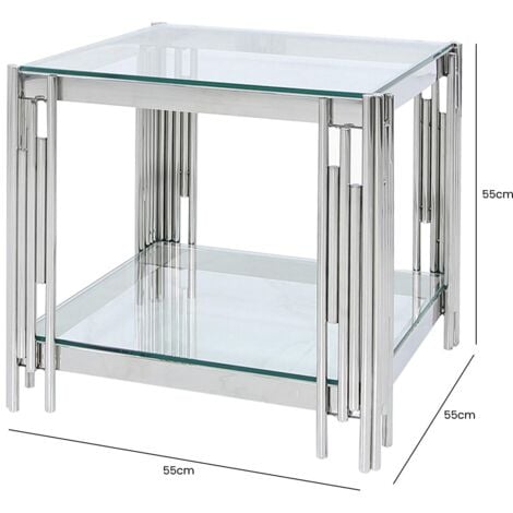 Vanity Living 55cm Sofa Side Table for Living Room Furniture, Glass and Metal End Table