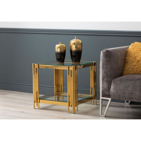Vanity Living 55cm Sofa Side Table for Living Room Furniture, Glass and Metal End Table
