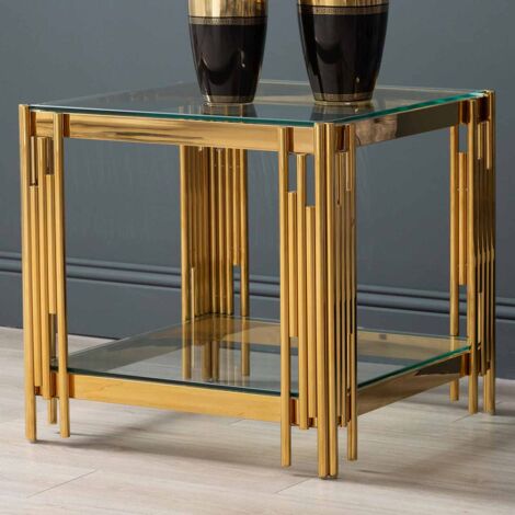 Vanity Living 55cm Sofa Side Table for Living Room Furniture, Glass and Metal End Table