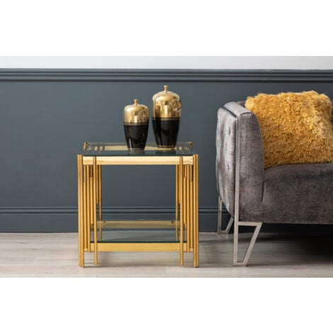 Vanity Living 55cm Sofa Side Table for Living Room Furniture, Glass and Metal End Table