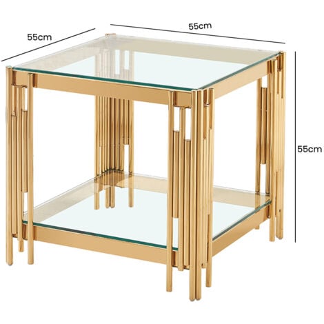 Vanity Living 55cm Sofa Side Table for Living Room Furniture, Glass and Metal End Table