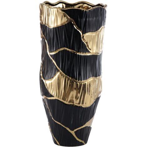 VANITY LIVING Handmade Ceramic Vase for Living Room Decor, Black & Gold ...