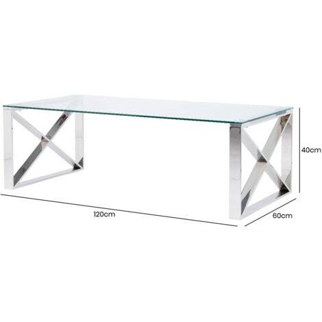 40cm Stainless Steel Rectangular Coffee Table for Living Room Furniture, Glass Top Dining Room Centre Table