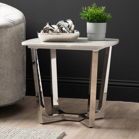 55cm Metal End Table for Living Room Furniture, Modern Sofa Side Table with Marble Top
