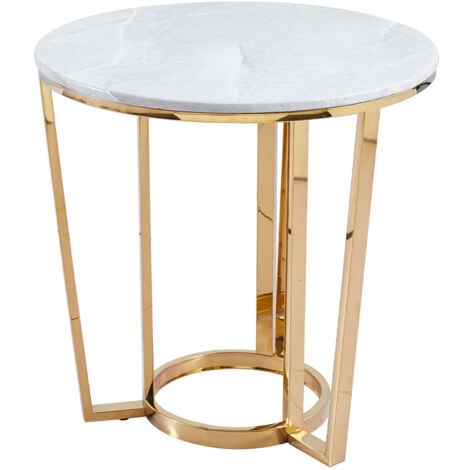 60cm Round Metal Gold End Table for Living Room Furniture,Sofa Side Table with Marble Top