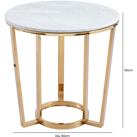 60cm Round Metal Gold End Table for Living Room Furniture,Sofa Side Table with Marble Top