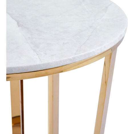 60cm Round Metal Gold End Table for Living Room Furniture,Sofa Side Table with Marble Top