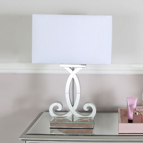 66cm Glass Marine Grey Table Lamp with White Faux Silk shade for Bedroom