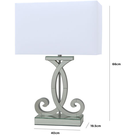 66cm Glass Marine Grey Table Lamp with White Faux Silk shade for Bedroom