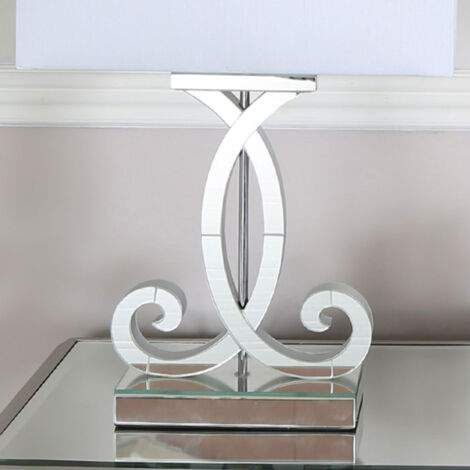66cm Glass Marine Grey Table Lamp with White Faux Silk shade for Bedroom