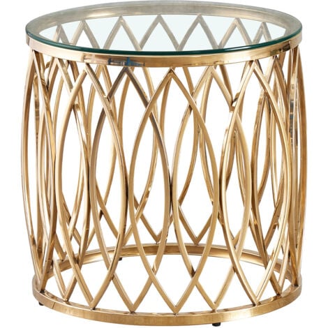 51cm Round Metal End Table for Living Room, Sofa Side Table with Glass Top