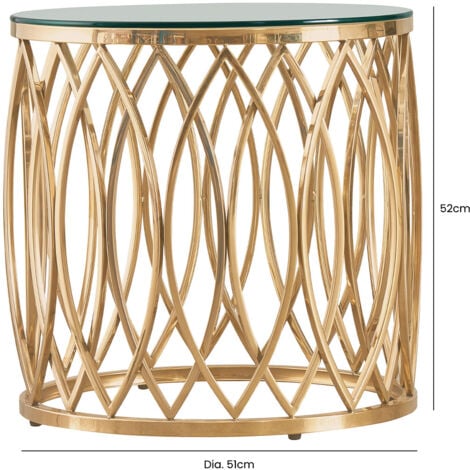 51cm Round Metal End Table for Living Room, Sofa Side Table with Glass Top