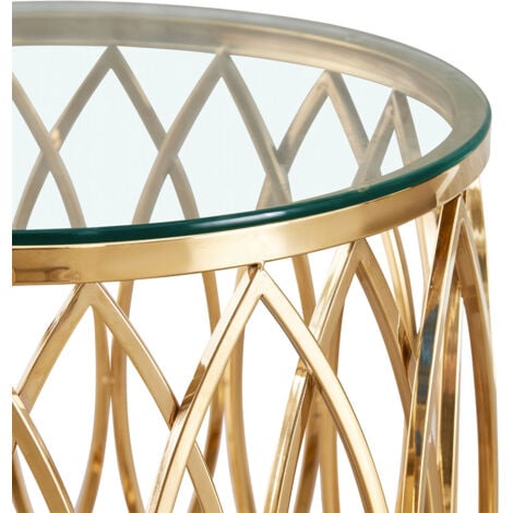 51cm Round Metal End Table for Living Room, Sofa Side Table with Glass Top