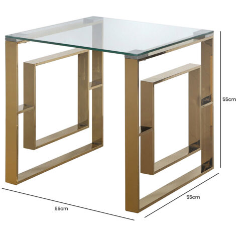 55cm Metal Sofa Side Table for Living Room Furniture, Glass Top End Table